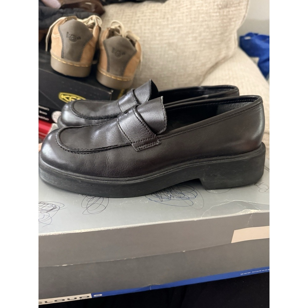 Nine West Y2K Black Chunky Heel Preppy Grunge Retro Loafer Shoes 7.5 M - Picture 3 of 6